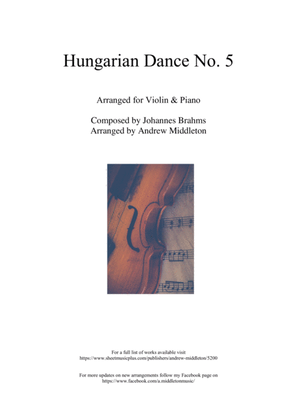 Book cover for Hungarian Dance No. 5 in G Minor arranged for Violin and Piano