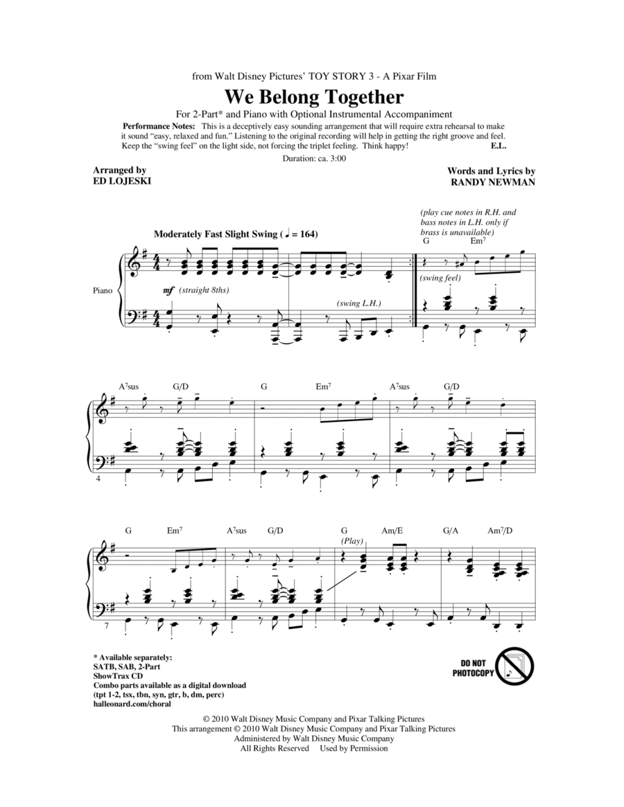 We Belong Together (from Toy Story 3) (arr. Ed Lojeski)