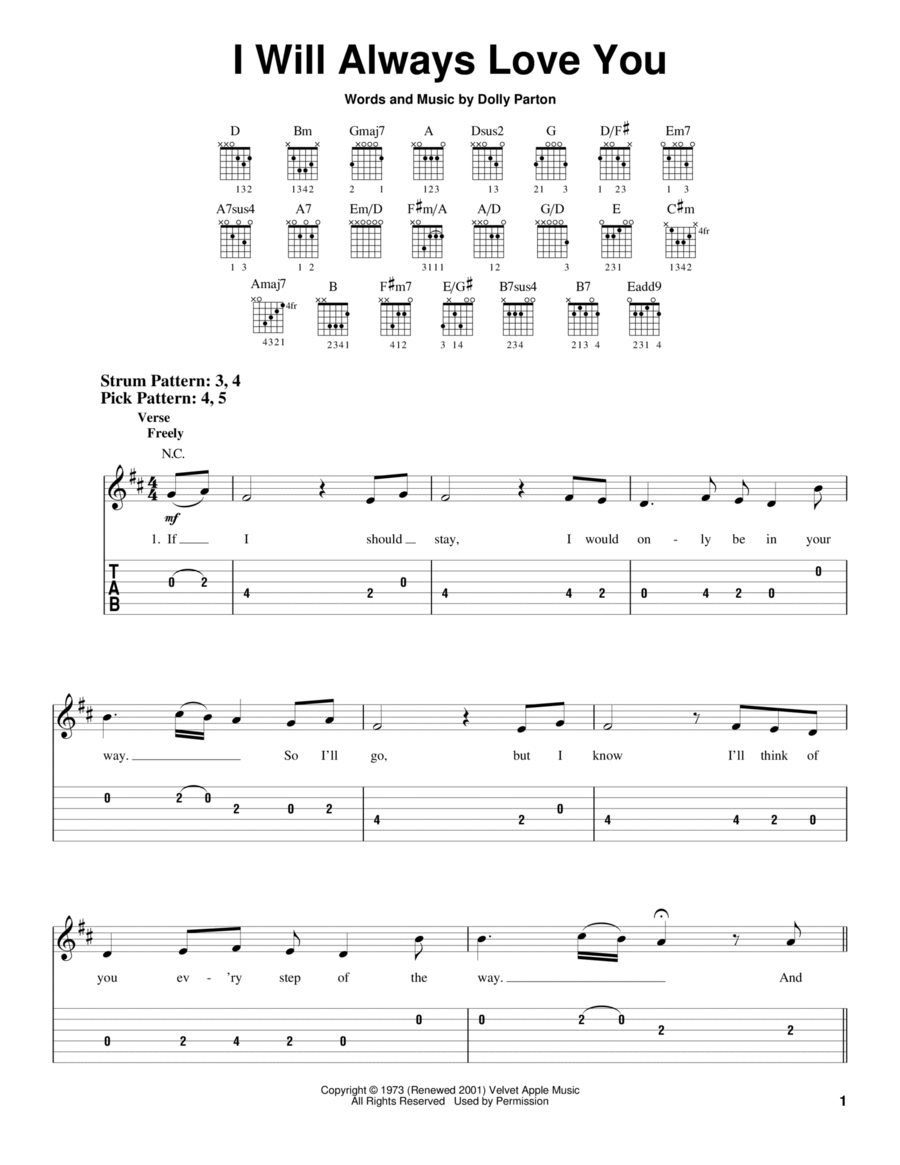 I Will Always Love You by Whitney Houston Electric Guitar - Digital Sheet Music