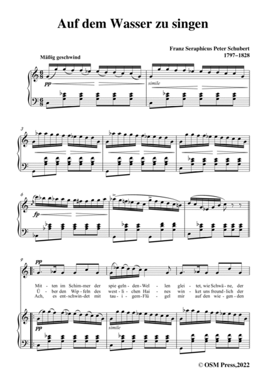 Schubert-Auf dem Wasser zu singen in C Major,for voice and piano image number null