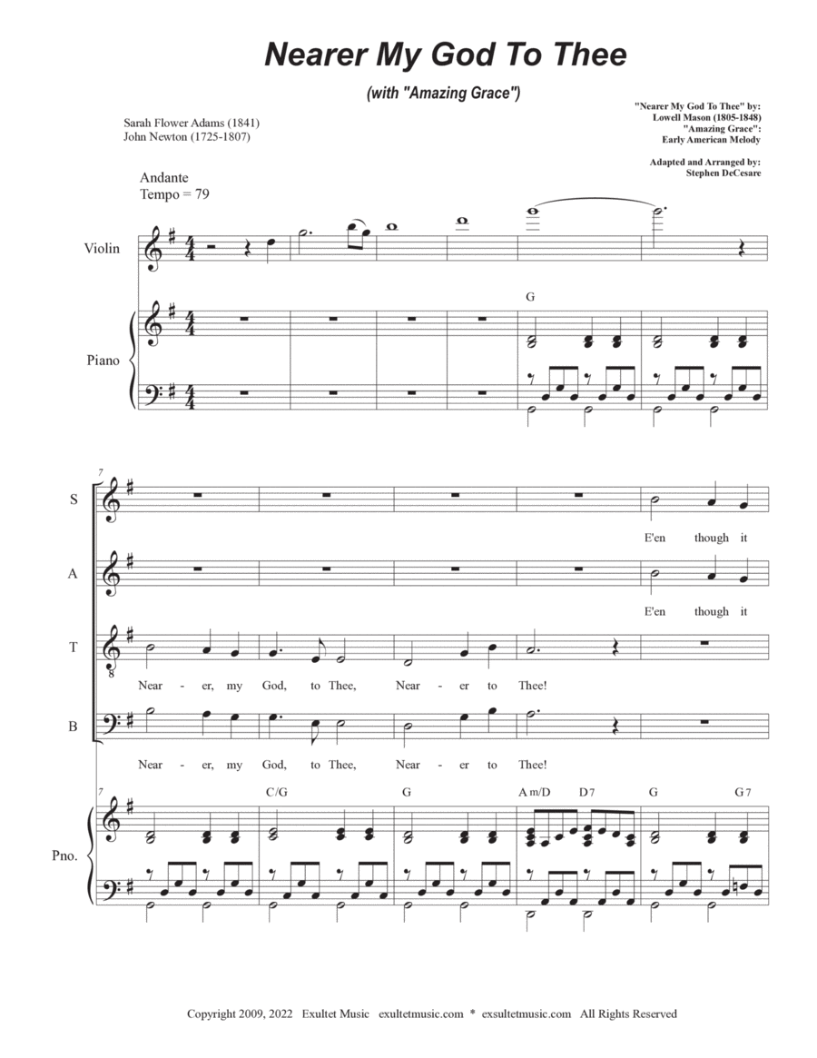 Nearer My God To Thee (with "Amazing Grace") (Vocal Quartet - (SATB) image number null