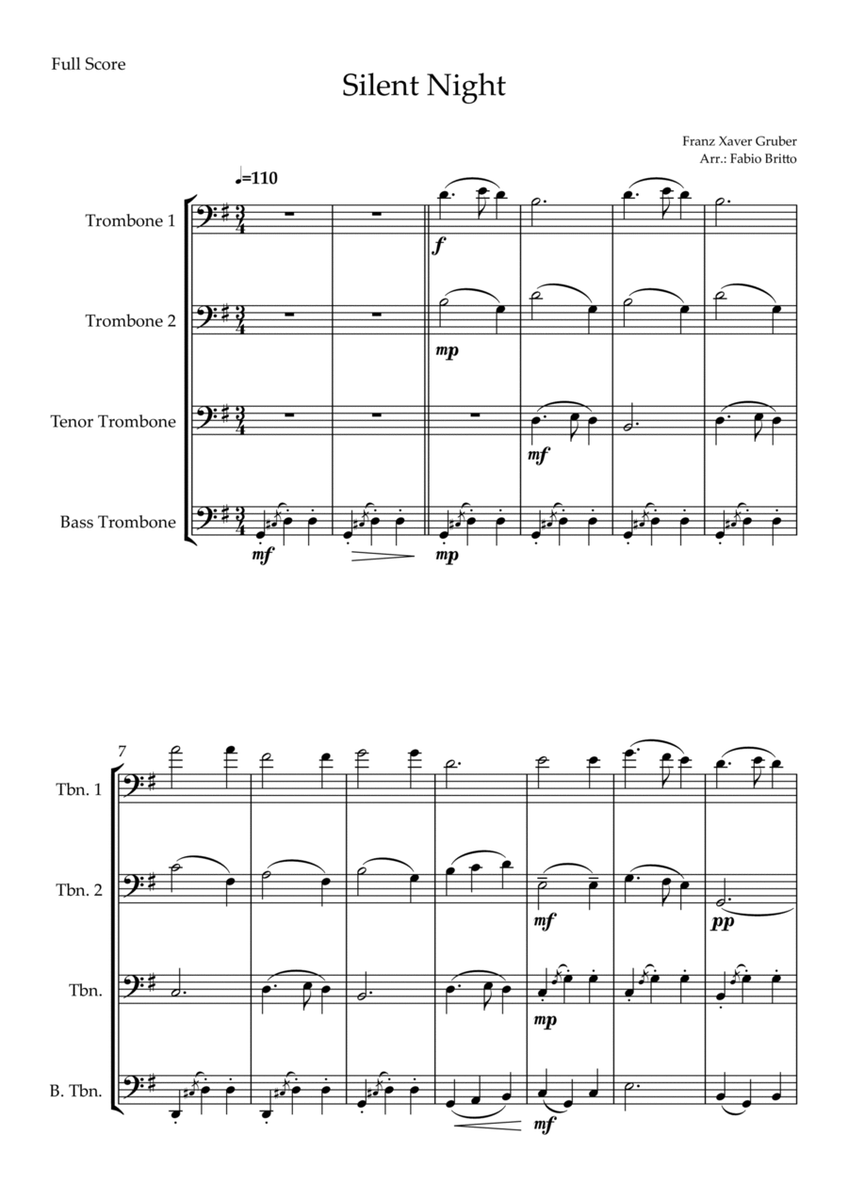 Silent Night (Christmas Song) for Trombone Quartet image number null
