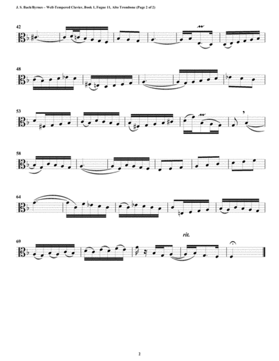 Fugue 11 from Well-Tempered Clavier, Book 1 (Trombone Quartet) image number null