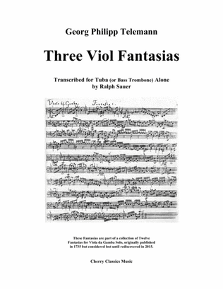 Book cover for Three Viol Fantasias for Unaccompanied Tuba or Bass Trombone
