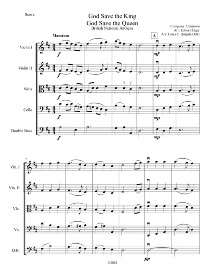 God Save the King: UK National Anthem. String Orchestra. Easy. Score & parts. image number null