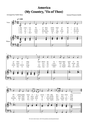 America (My Country, 'Tis of Thee) - Voice and Piano in D