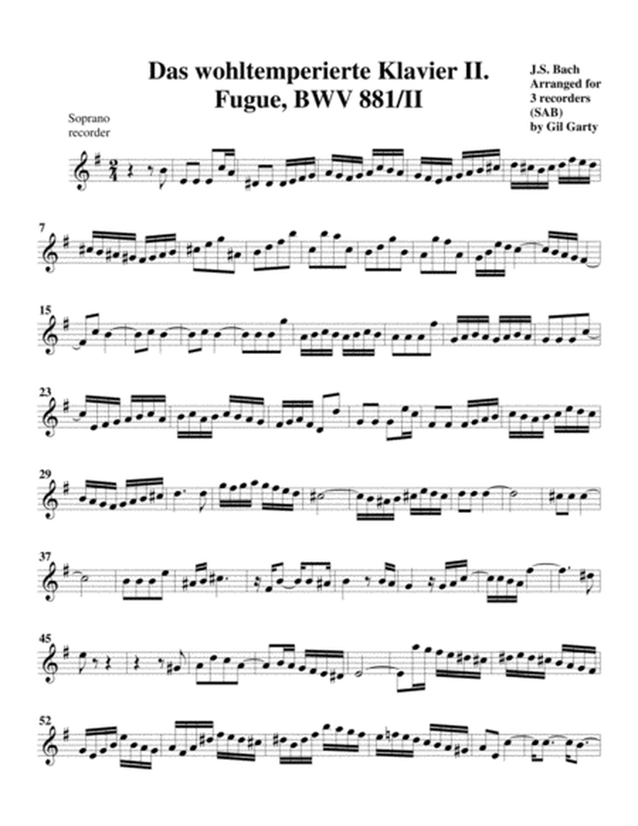 Fugue from Das wohltemperierte Klavier II, BWV 881/II (arrangement for 3 recorders)