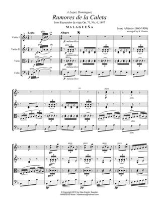 Book cover for Rumores de la Caleta, Op. 71 for string quartet