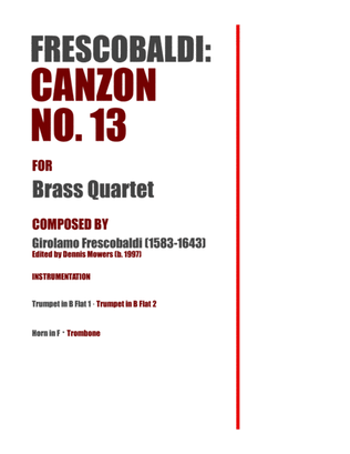 Book cover for "Canzon No. 13" for Brass Quartet - Girolamo Frescobaldi