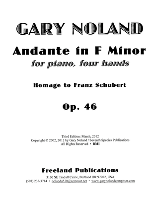 Book cover for "Andante in F Minor" for piano four hands Op. 46