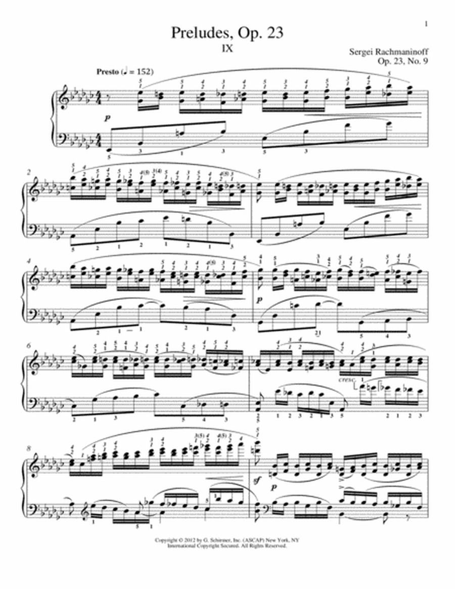 Prelude In E-Flat Minor, Op. 23, No. 9 by Sergei Rachmaninoff Piano Solo - Digital Sheet Music