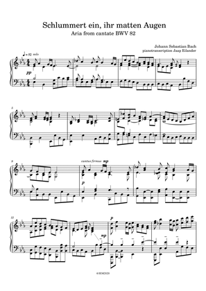 Book cover for J.S. Bach, Aria 'Schlummert ein, ihr matten Augen, BWV 82, arrangment / transcription for piano by J