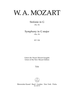 Book cover for Symphony, No. 15 G major, KV 124