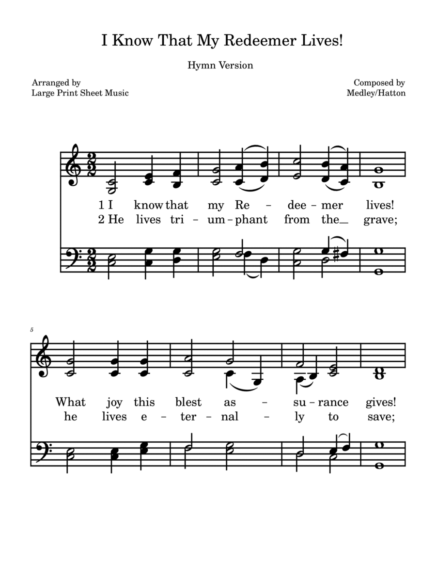 I Know That My Redeemer Liveth | LARGE PRINT HYMN | Hymnbook Version | Key of C image number null