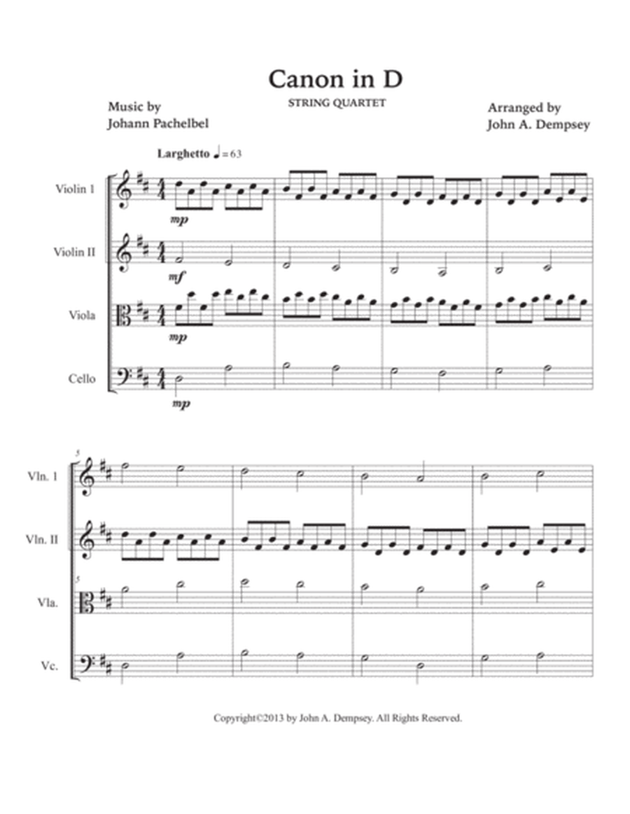 Canon in D (String Quartet): Two Violins, Viola and Cello image number null