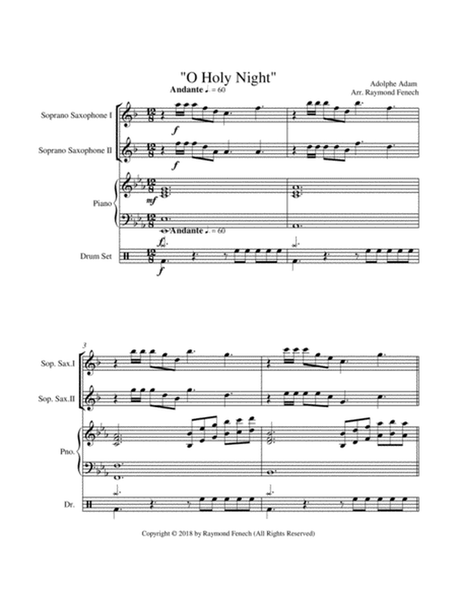 O Holy Night - 2 Soprano Saxes, Piano and Optional Drum Set - Intermediate Level image number null