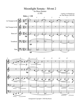 Book cover for Moonlight Sonata, 2nd Movement (in Bb Major) for Brass Quintet