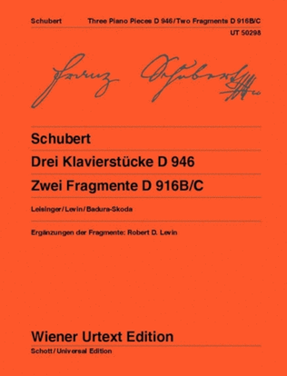 Book cover for Three Piano Pieces, Two Fragments