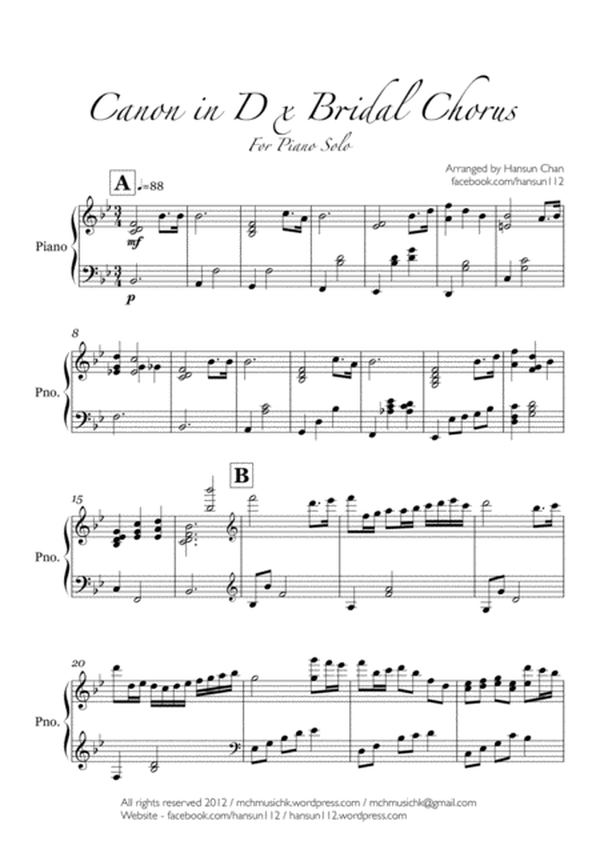 Canon in D x Bridal Chorus for Piano Solo - Newly arranged for Wedding! image number null