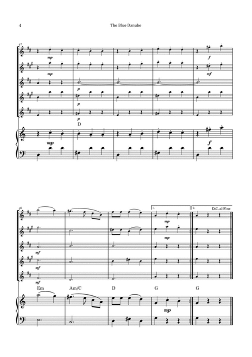 The Blue Danube - Saxophone Quintet with Piano and Chord Notations image number null