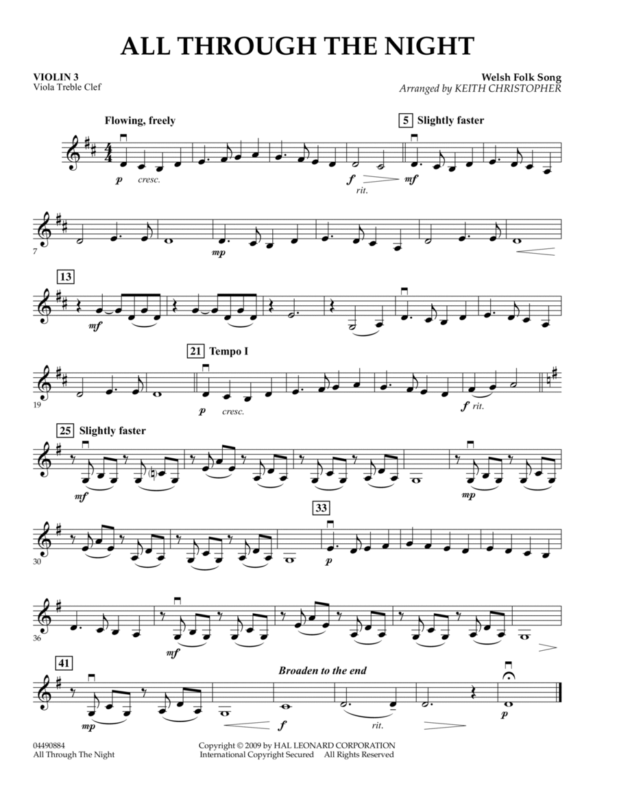 All Through The Night - Violin 3 (Viola Treble Clef)