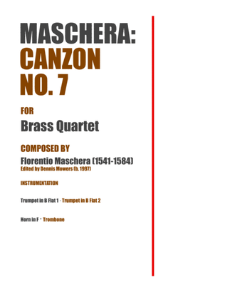 Book cover for "Canzon No. 7: La Mazzuola" for Brass Quartet - Florentio Maschera