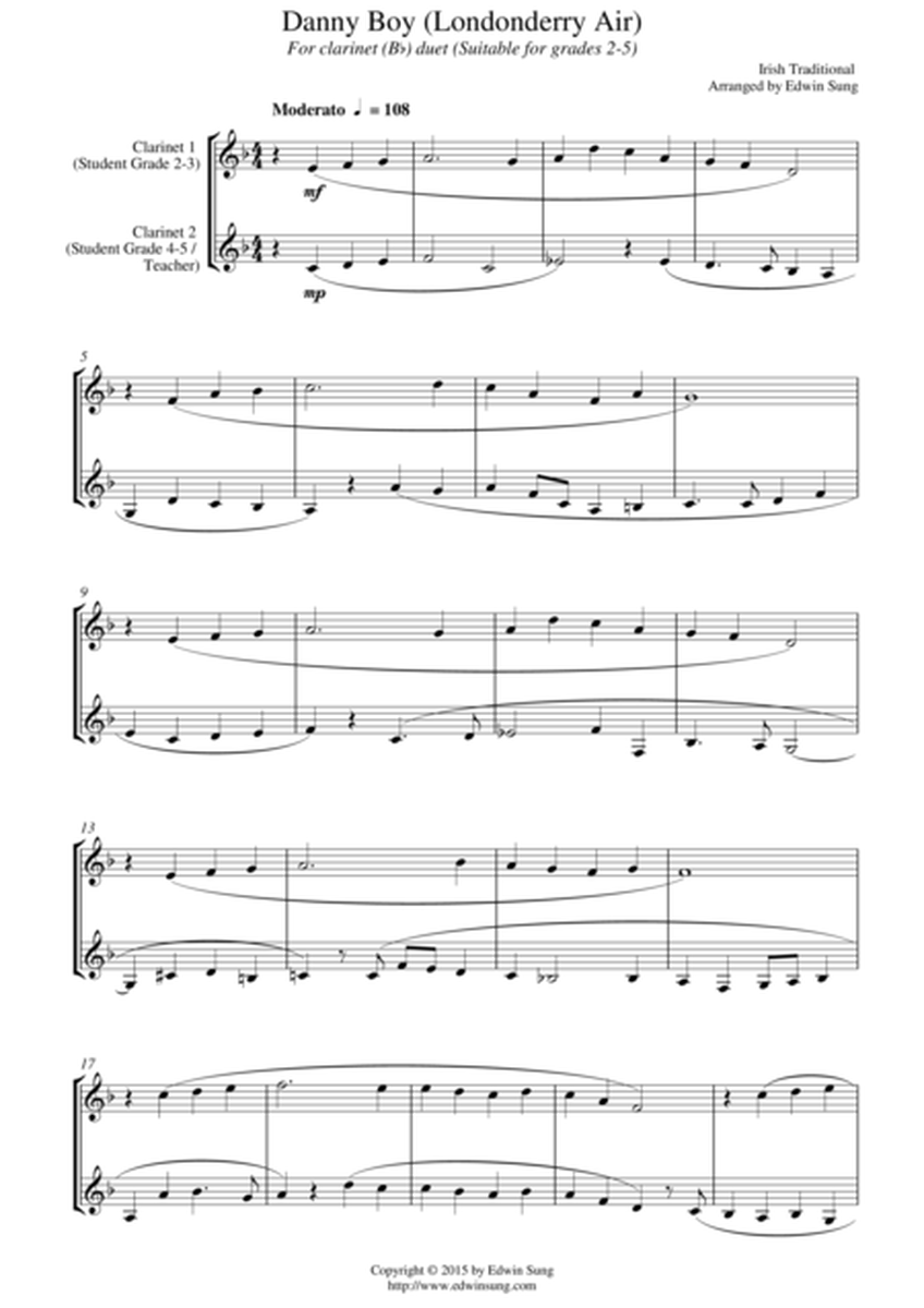 Danny Boy (Londonderry Air) (for clarinet (Bb) duet, suitable for grades 2-5) image number null