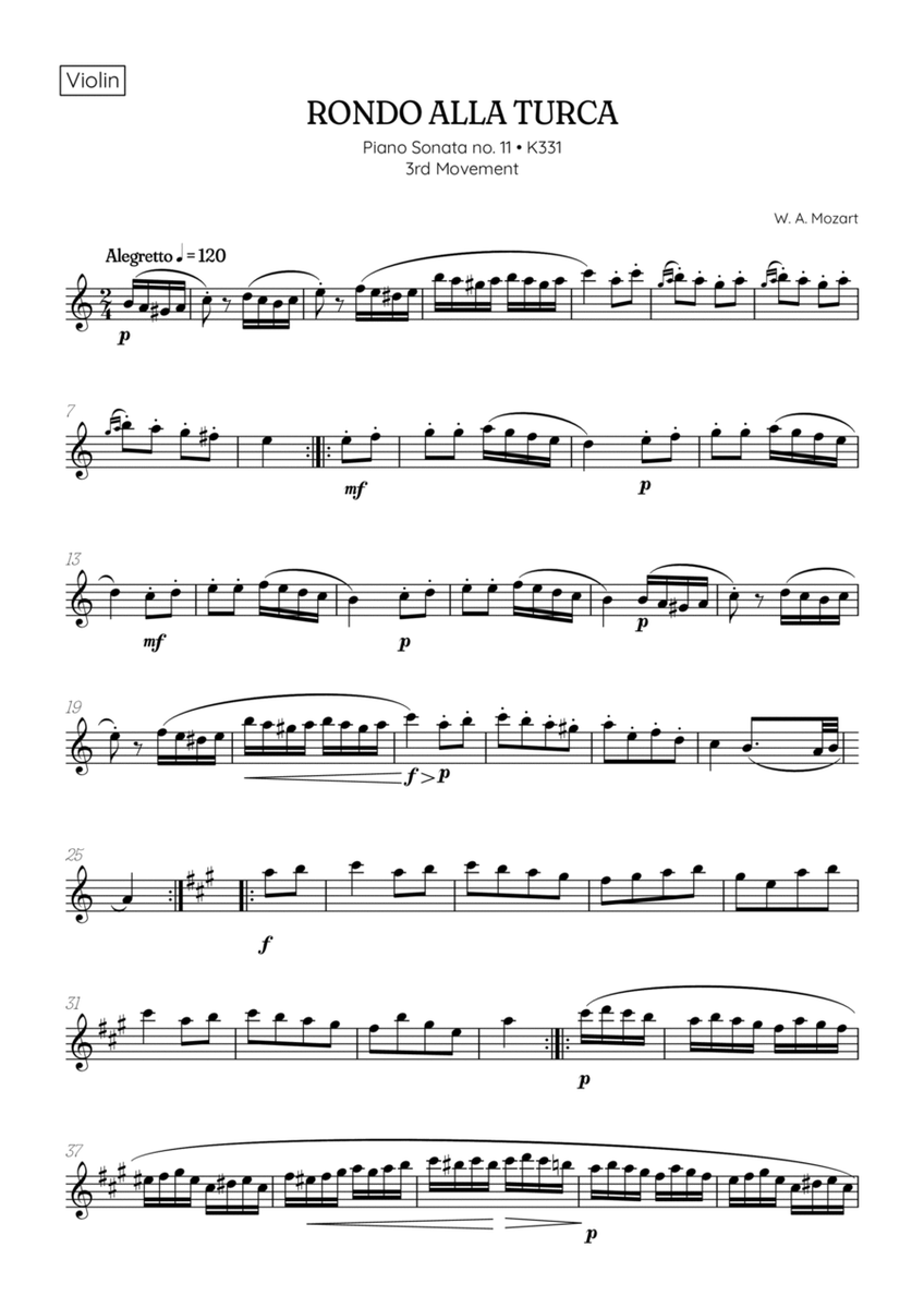 Rondo Alla Turca (Turkish March) • violin sheet music image number null