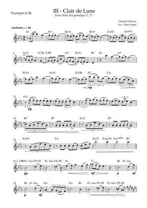 Book cover for Clair de Lune (C. Debussy) for Trumpet in Bb Solo with Chords (Db Major)