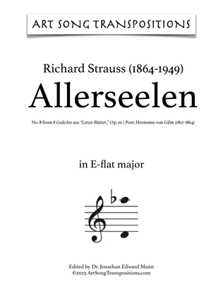 Book cover for STRAUSS: Allerseelen, Op. 10 no. 8 (transposed to E-flat major and D major)