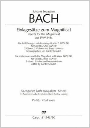 Book cover for J.S. Bach: Insert movements for the Magnificat from BWV 243a (J.S. Bach: Einlagesatze zum Magnificat aus BWV 243a)