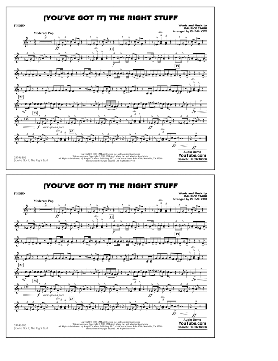 (You've Got It) The Right Stuff (arr. Ishbah Cox) - F Horn