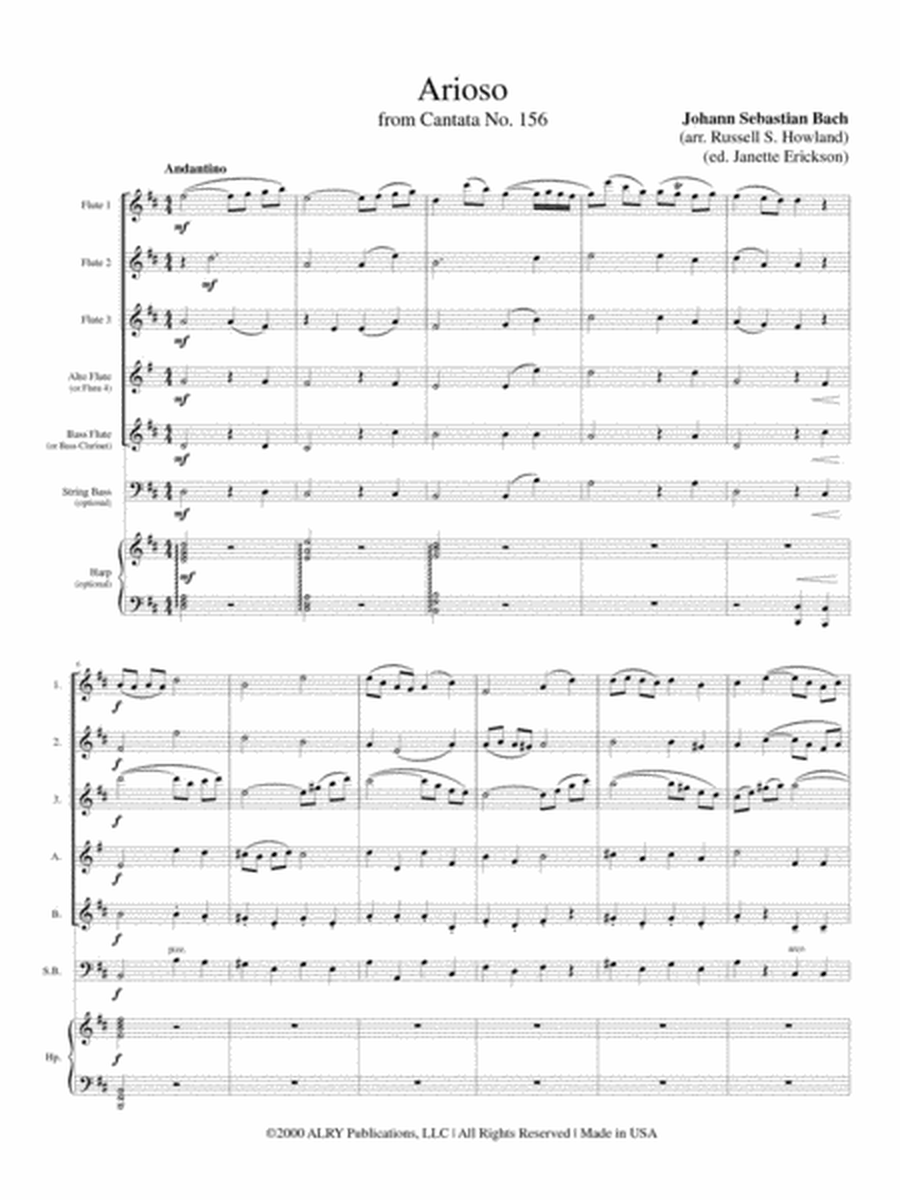 Arioso from Cantata BWV 25 for Flute Choir