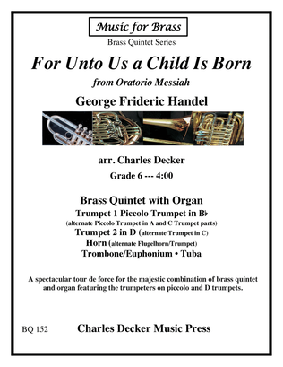 Book cover for For Unto Us a Child Is Born from Messiah for Brass Quintet and Organ