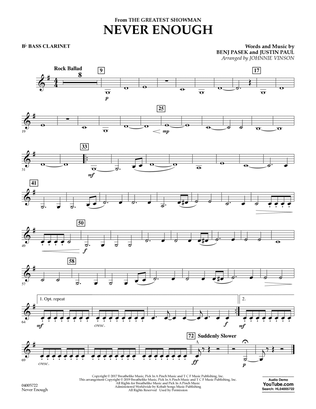 Book cover for Never Enough (from The Greatest Showman) (arr. Johnnie Vinson) - Bb Bass Clarinet