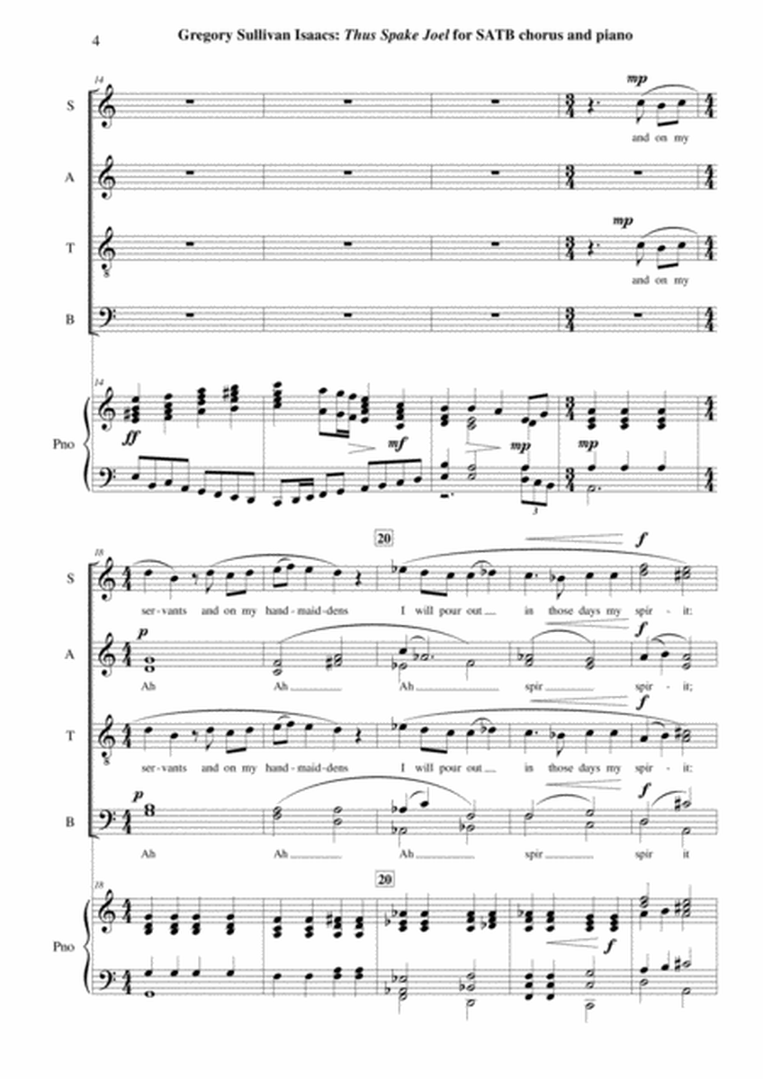 Gregory Sullivan Isaacs: Thus Spake Joel for SATB chorus and piano or organ, chorus part