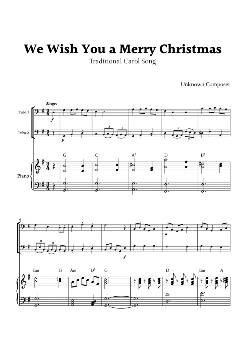 We Wish you a Merry Christmas for Tuba Duet with Piano image number null
