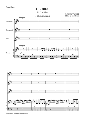 Vivaldi: Gloria in D major, (SA soli, SSA choir edition, vocal score)