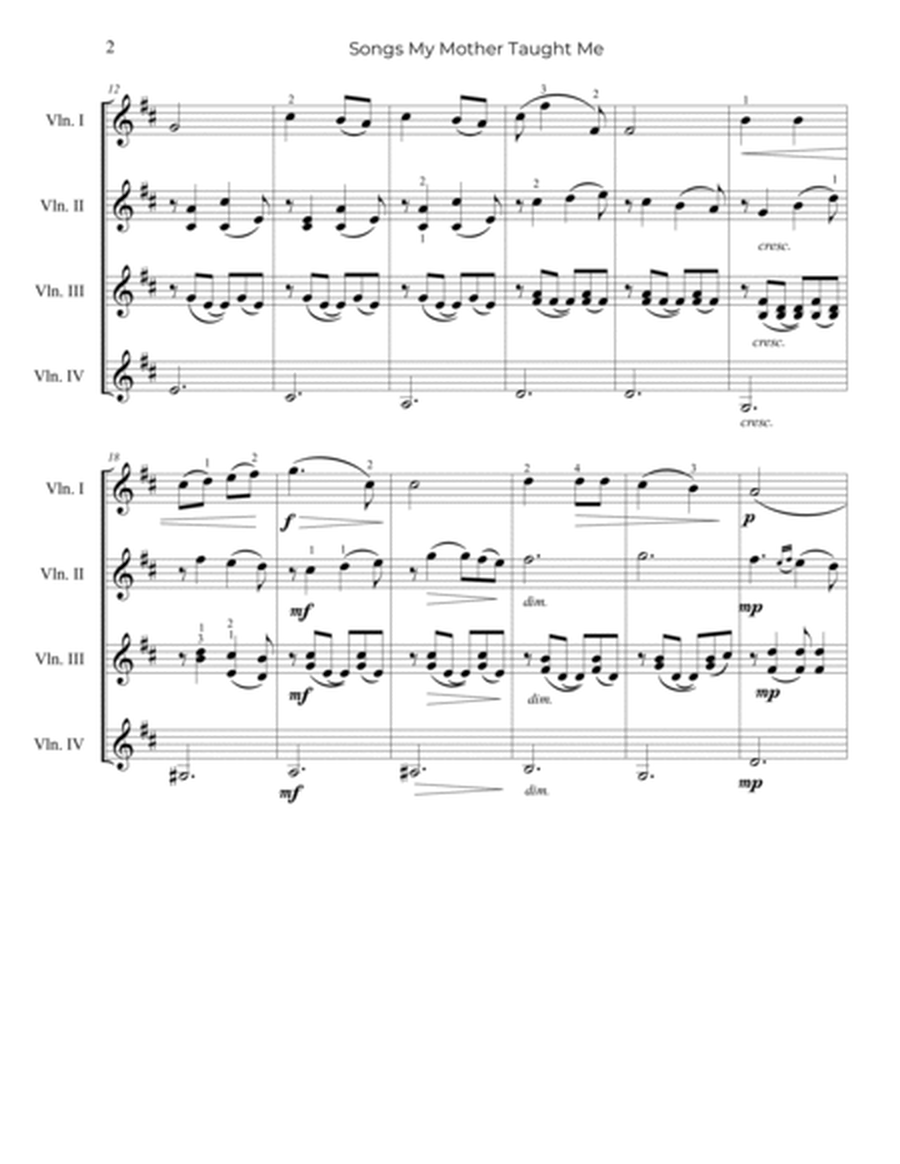 Dvořák: Songs My Mother Taught Me, Op.55 - arr. for Violin Quartet image number null
