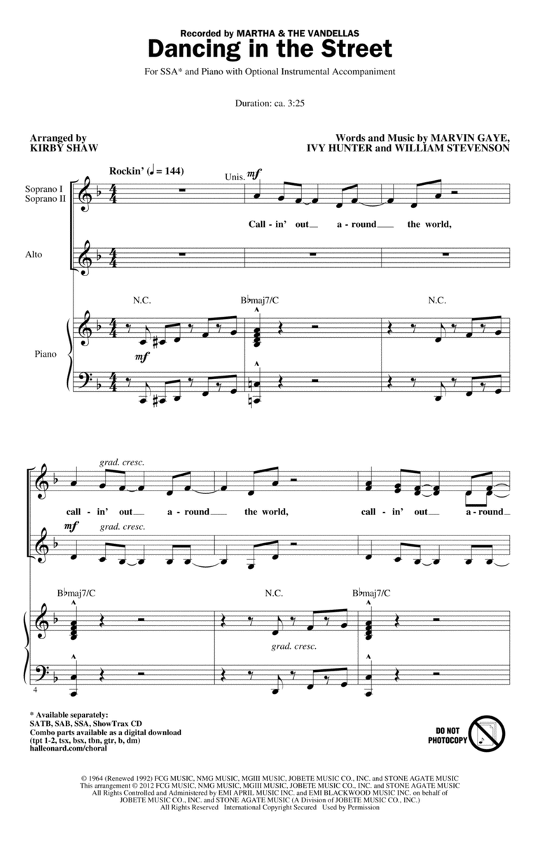 Dancing In The Street by Martha And The Vandellas SSA - Digital Sheet Music