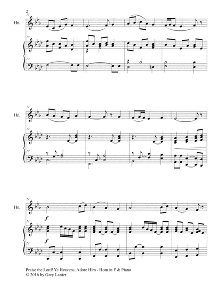 PRAISE THE LORD! YE HEAVENS, ADORE HIM (Duet – Horn in F & Piano with Score/Part) image number null