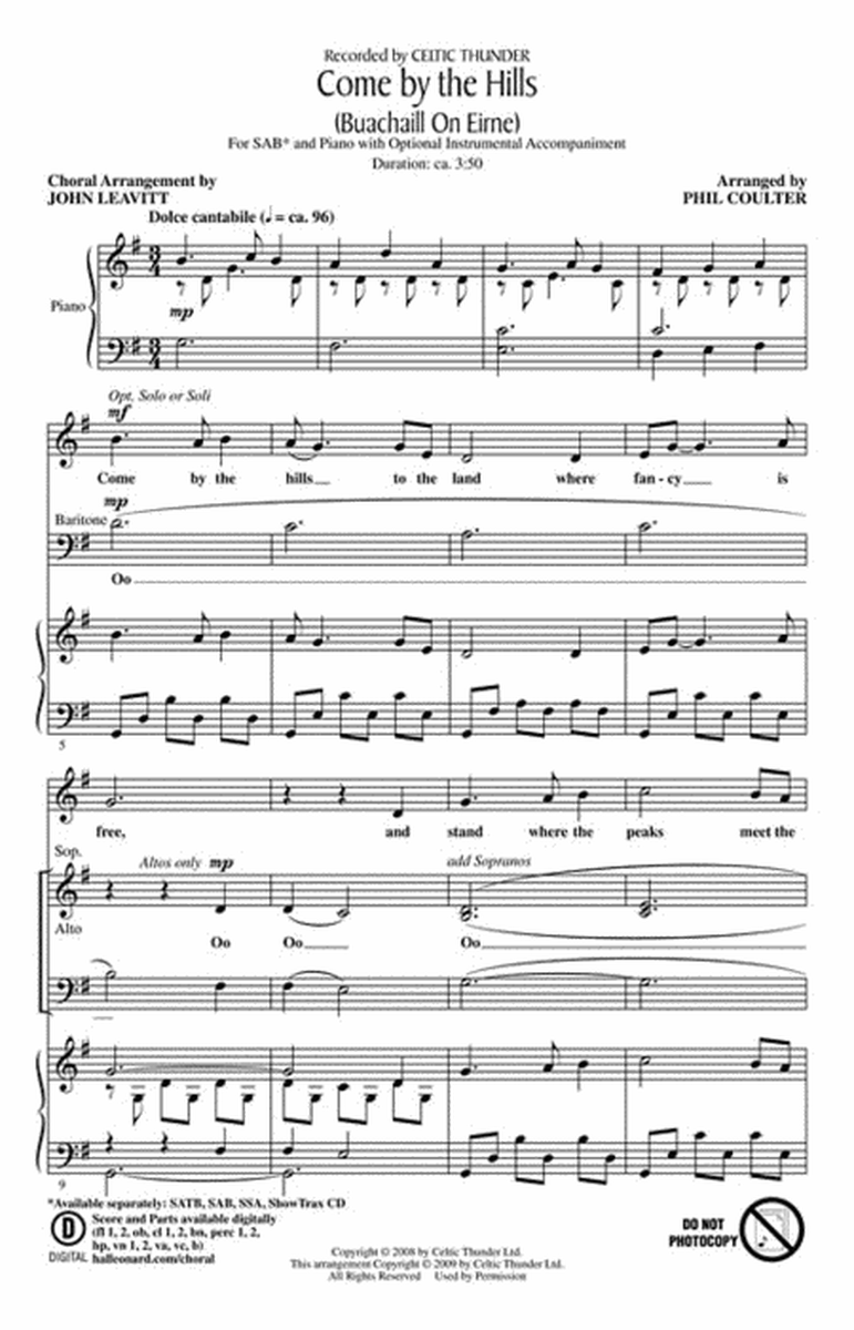 Come by the Hills by Celtic Thunder 3-Part - Sheet Music