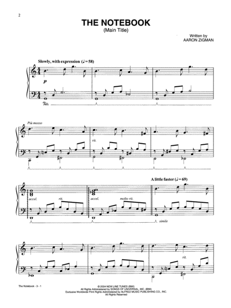 The Notebook (Main Title) (from The Notebook) by Aaron Zigman - Piano,  Vocal, Guitar - Digital Sheet Music | Sheet Music Plus