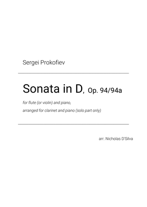 S. Prokofiev - Flute Sonata in D, Op. 94 arranged for clarinet and piano (Solo Part Only)