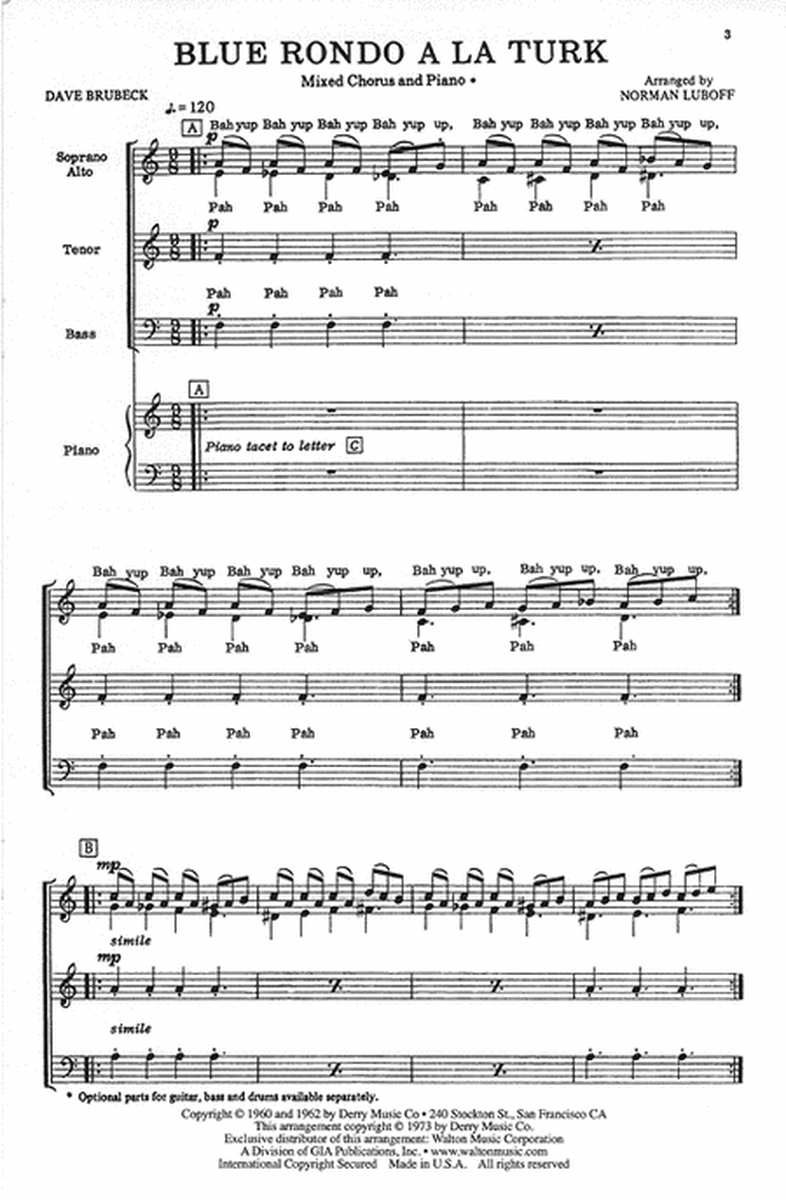 Blue Rondo A La Turk - SATB Parts Only