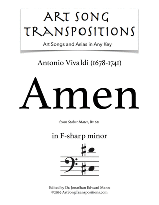 Book cover for VIVALDI: Amen, RV 621 (transposed to F-sharp minor, bass clef)