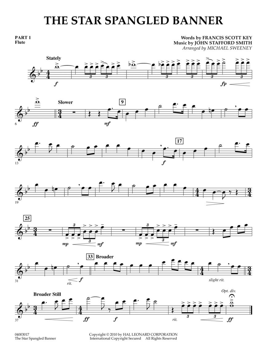 The Star Spangled Banner - Pt.1 - Flute