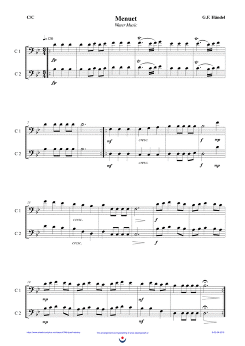 Menuet - Water Music (easy brass duet Nb. 6 - C/C) image number null