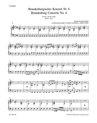 Book cover for Brandenburg Concerto, No. 6 B flat major, BWV 1051