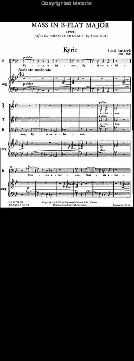 Mass, B-flat, After Liszt, SATB/O